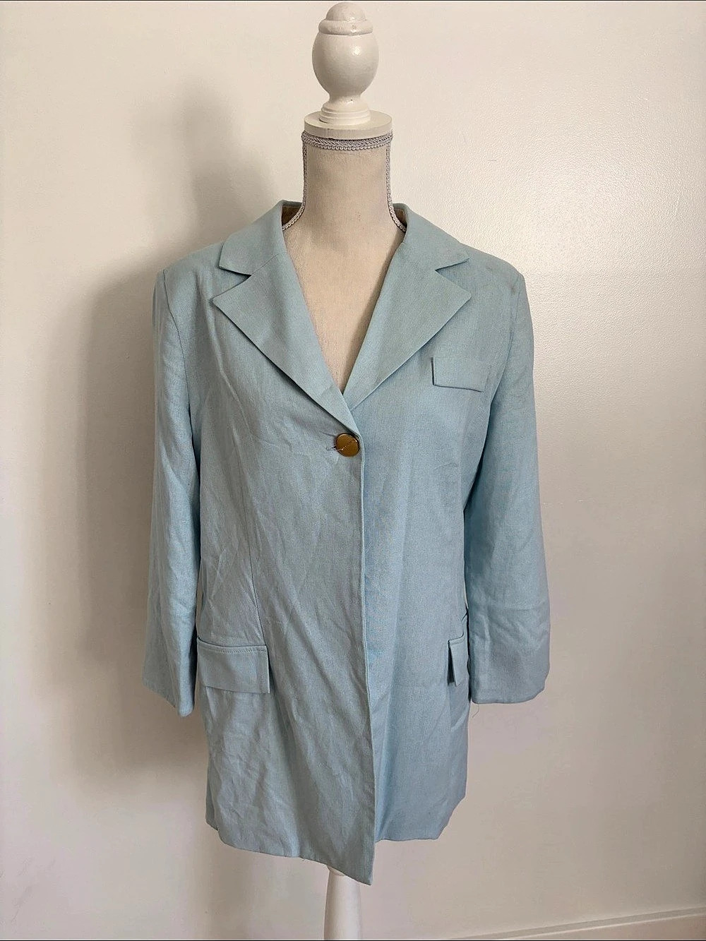 Lança Perfume Linen Blend Blazer in Blue Size Medium NWT